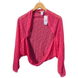 NWT Logo pink lace shrug neon rave fairy Grunge punk wicked Barbie cropped xs